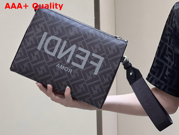 Fendi Clutch Pack Black FF Fabric Pouch Replica