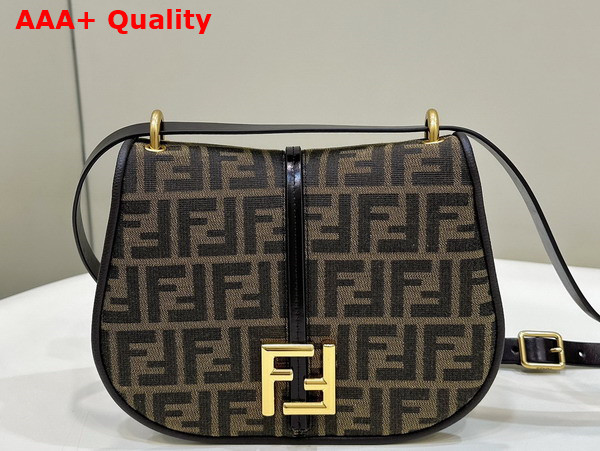 Fendi Cmon Medium Brown FF Jacquard Fabric and Leather Bag Replica