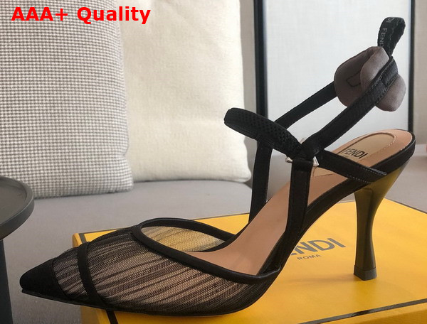 Fendi Colibri Lite Black Tulle and Satin High Heeled Slingbacks Replica