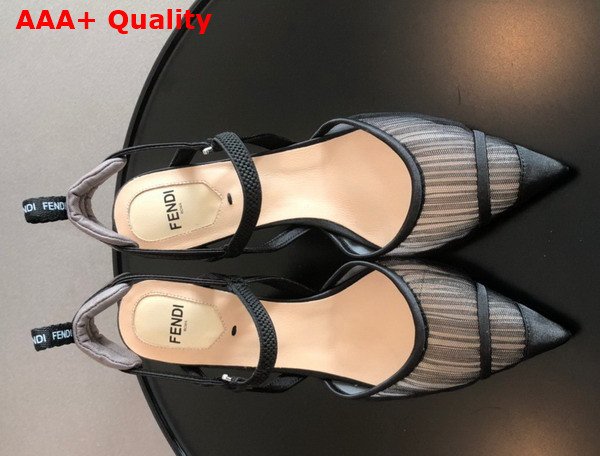 Fendi Colibri Lite Black Tulle and Satin High Heeled Slingbacks Replica