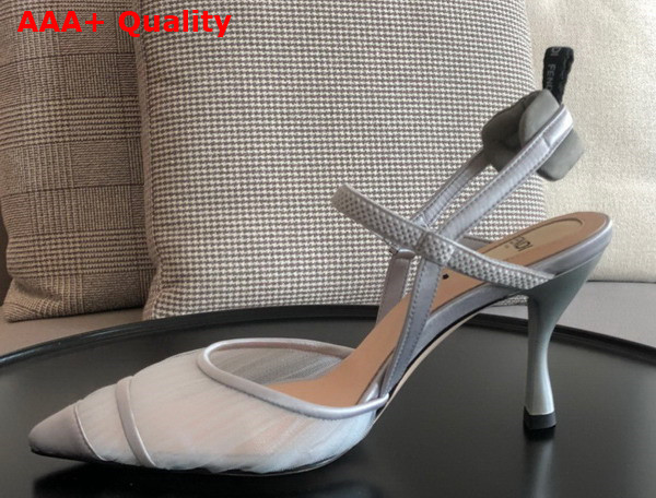 Fendi Colibri Lite Grey Tulle and Satin High Heeled Slingbacks Replica