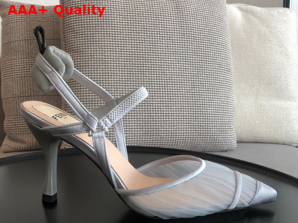 Fendi Colibri Lite Grey Tulle and Satin High Heeled Slingbacks Replica