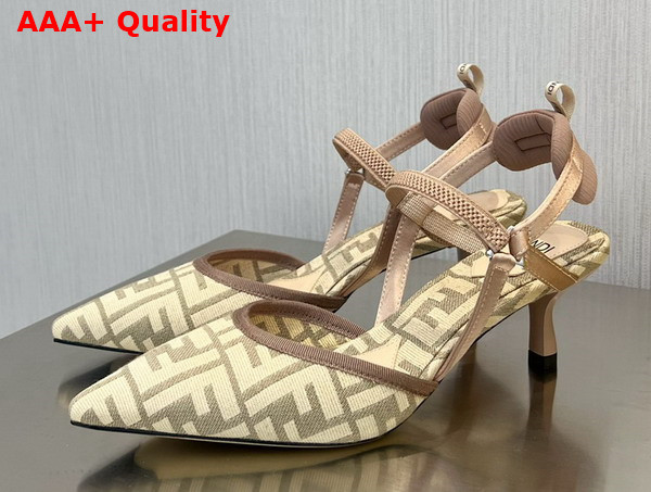 Fendi Colibri Lite Medium Heel Beige FF Canvas Slingbacks Replica