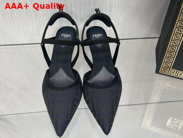 Fendi Colibri Lite Medium Heel Black FF Canvas Slingbacks Replica