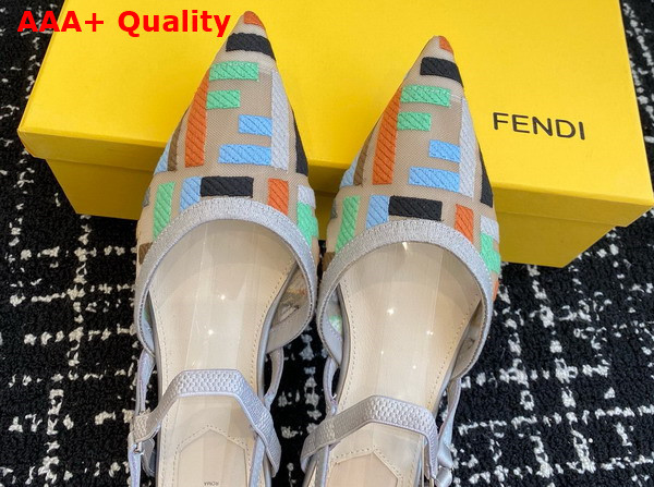 Fendi Colibri Lite Multicolor Mesh Flat Slingbacks Light Grey Replica