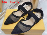 Fendi Colibri Slingback Flats in Black Leather and Mesh Replica