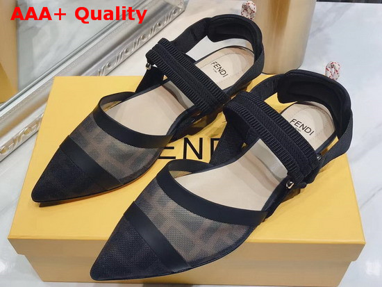 Fendi Colibri Slingback Flats in Black Leather and Mesh Replica