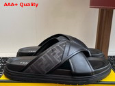 Fendi Cross Slides in Gray FF Jacquard and Black Leather Replica