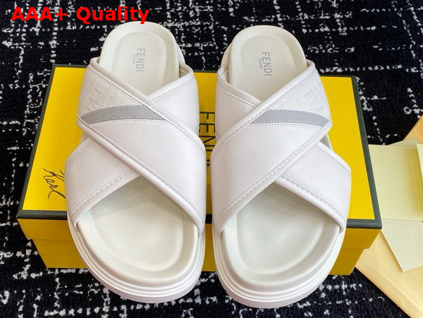 Fendi Cross Slides in White FF Jacquard and Leather Replica