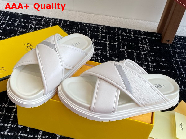 Fendi Cross Slides in White FF Jacquard and Leather Replica