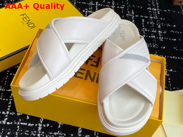 Fendi Cross Slides in White FF Jacquard and Leather Replica