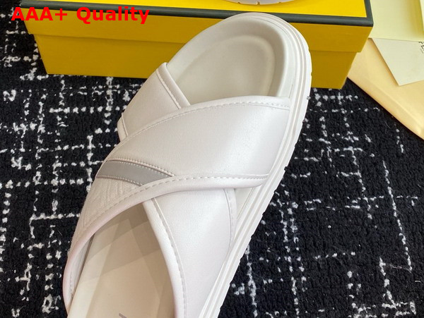Fendi Cross Slides in White FF Jacquard and Leather Replica