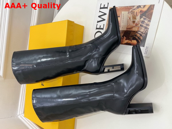 Fendi Cut Black Leather High Heeled Boots Replica