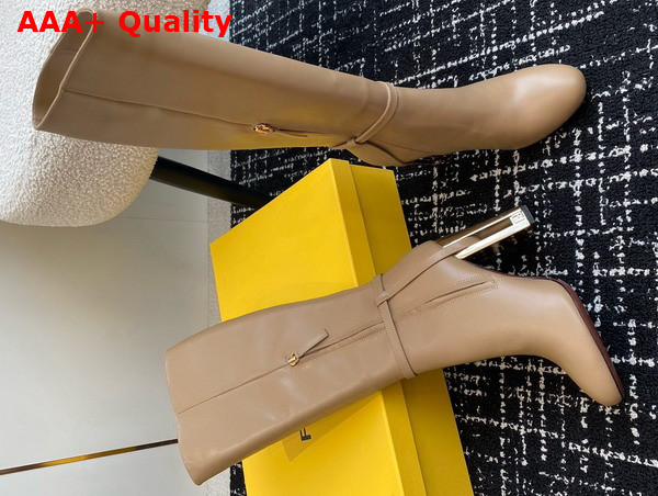 Fendi Delfina Beige Leather High Heeled Boots Replica