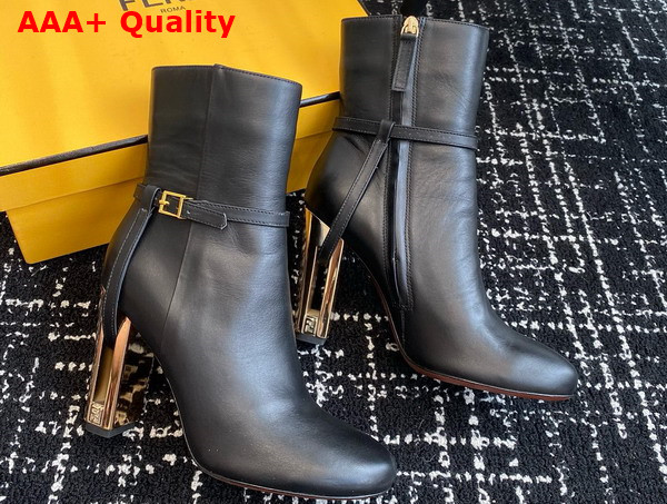 Fendi Delfina Black Leather High Heeled Ankle Boots Replica