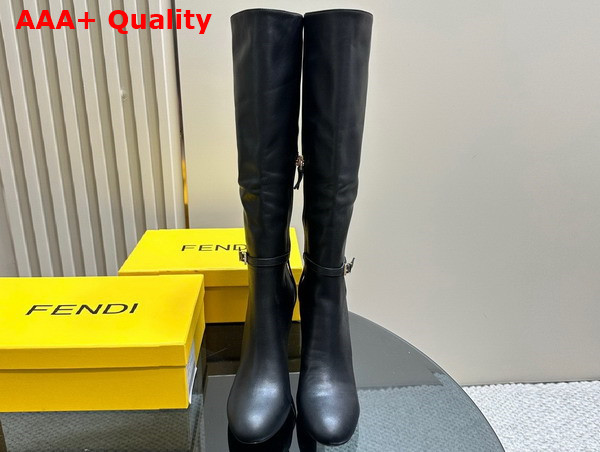 Fendi Delfina Black Leather High Heeled Boots Replica