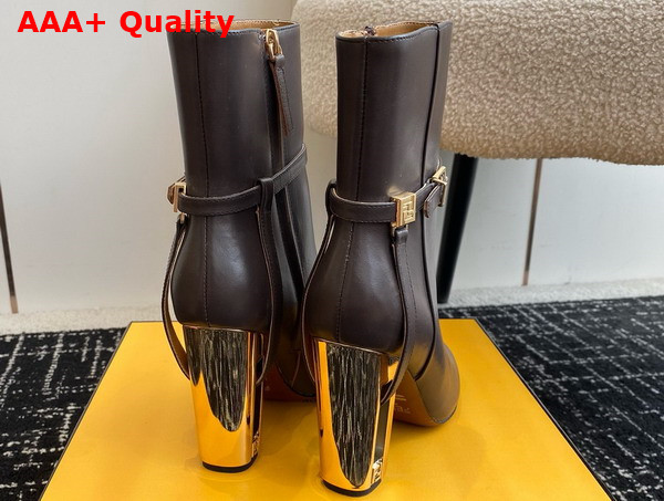 Fendi Delfina Brown Leather High Heeled Ankle Boots Replica