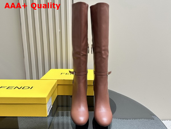Fendi Delfina Brown Leather High Heeled Boots Replica