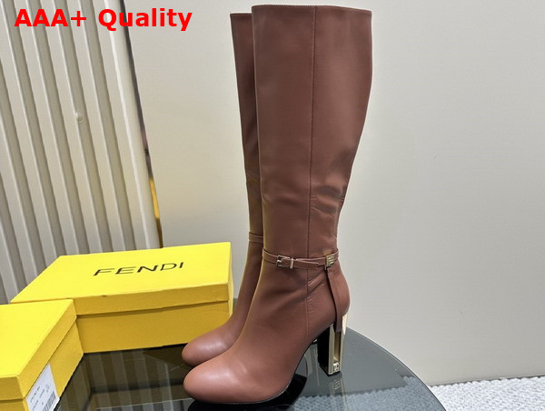 Fendi Delfina Brown Leather High Heeled Boots Replica