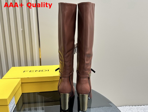 Fendi Delfina Brown Leather High Heeled Boots Replica