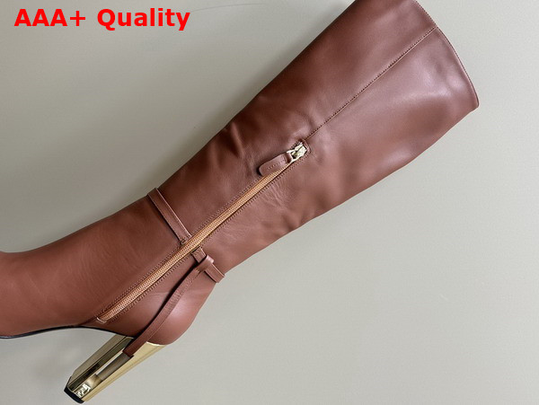 Fendi Delfina Brown Leather High Heeled Boots Replica