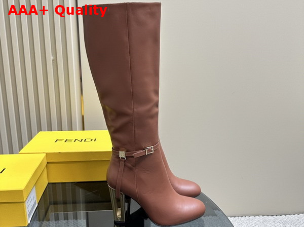 Fendi Delfina Brown Leather High Heeled Boots Replica