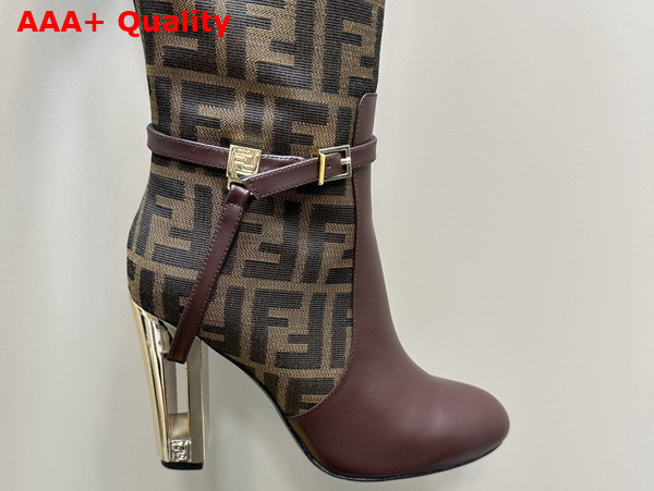 Fendi Delfina High Heeled Boots in Brown FF Jacquard Nylon and Leather Replica