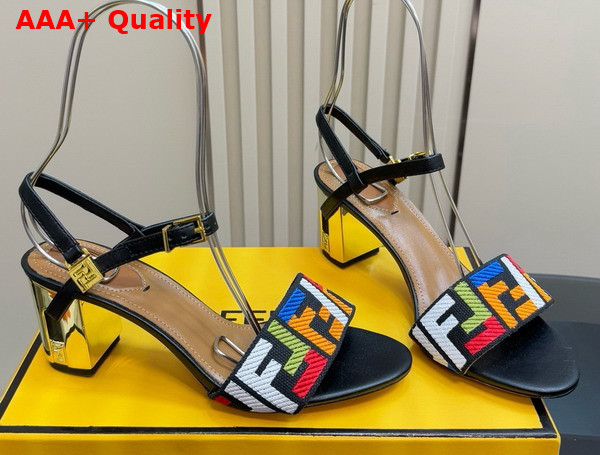 Fendi Delfina High Heeled Sandals in Multicolor Canvas with FF Embroidery Replica