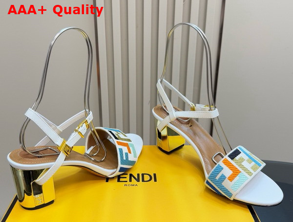 Fendi Delfina High Heeled Sandals in Multicolor Canvas with FF Embroidery Replica