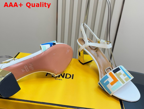 Fendi Delfina High Heeled Sandals in Multicolor Canvas with FF Embroidery Replica