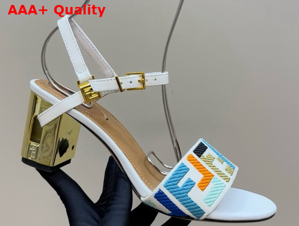 Fendi Delfina High Heeled Sandals in Multicolor Canvas with FF Embroidery Replica