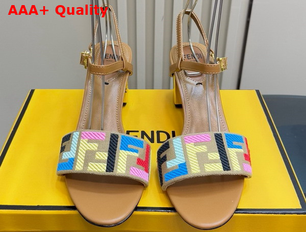 Fendi Delfina High Heeled Sandals in Multicolor Canvas with FF Embroidery Replica