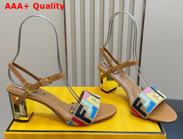 Fendi Delfina High Heeled Sandals in Multicolor Canvas with FF Embroidery Replica