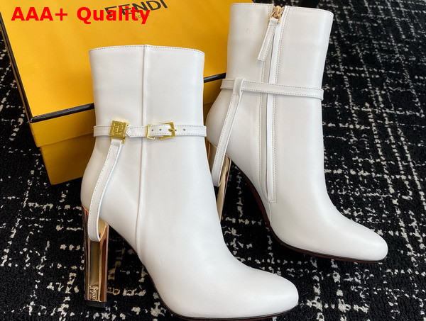 Fendi Delfina White Leather High Heeled Ankle Boots Replica