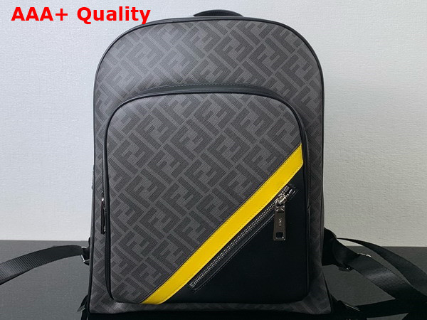 Fendi Diagonal Backpack Black Leather and FF Fabric Bag Replica