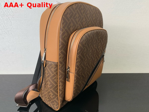 Fendi Diagonal Backpack Brown Leather and FF Fabric Bag Replica