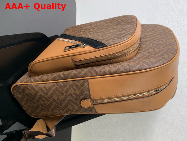 Fendi Diagonal Backpack Brown Leather and FF Fabric Bag Replica