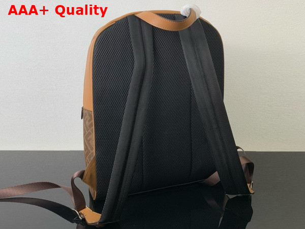 Fendi Diagonal Backpack Brown Leather and FF Fabric Bag Replica