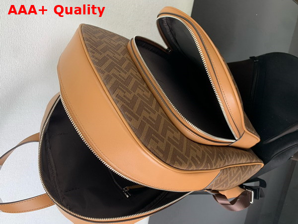 Fendi Diagonal Backpack Brown Leather and FF Fabric Bag Replica