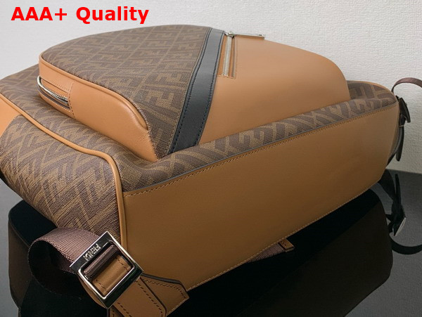 Fendi Diagonal Backpack Brown Leather and FF Fabric Bag Replica