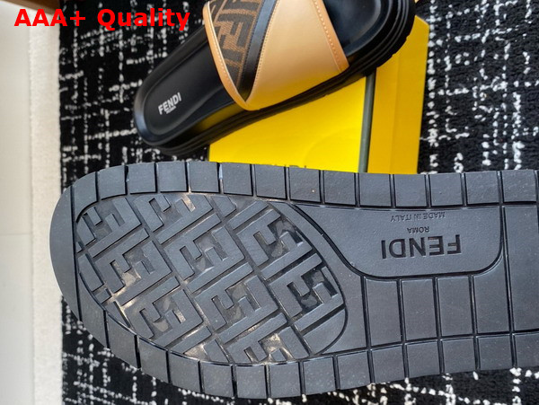 Fendi Diagonal Slides Brown FF Jacquard and Beige Leather Slides Replica