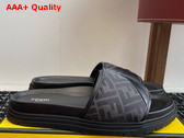 Fendi Diagonal Slides Gray FF Jacquard and Black Leather Slides Replica