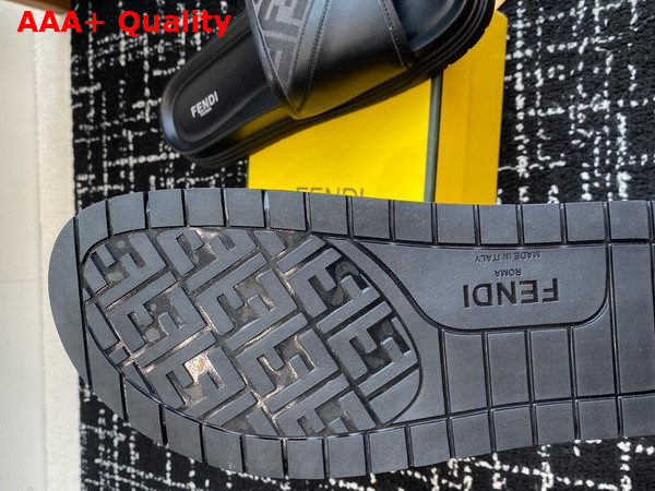 Fendi Diagonal Slides Gray FF Jacquard and Black Leather Slides Replica