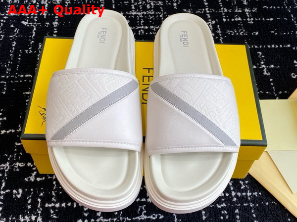 Fendi Diagonal Slides White FF Jacquard and Leather Slides Replica