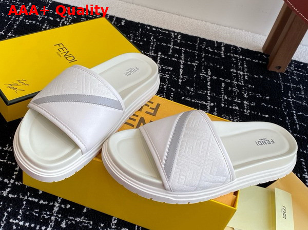 Fendi Diagonal Slides White FF Jacquard and Leather Slides Replica