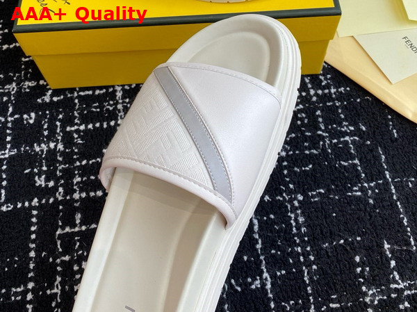 Fendi Diagonal Slides White FF Jacquard and Leather Slides Replica