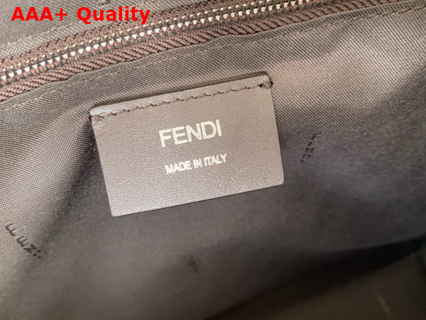 Fendi Diagonal Vertical Tote Brown Leather and FF Fabric Bag Replica