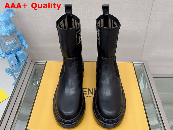 Fendi Domino Biker Boots in Black Leather and Fabric Replica