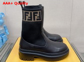 Fendi Domino Biker Boots in Black Leather and Fabric Replica
