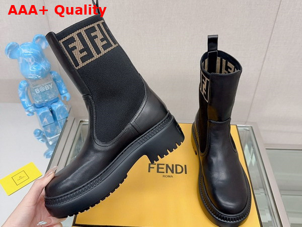 Fendi Domino Biker Boots in Black Leather and Fabric Replica
